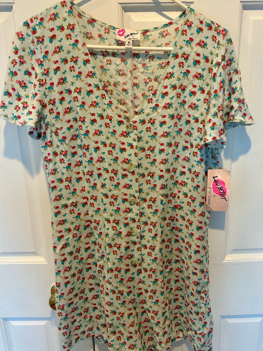 Betsey Johnson Mint Floral V-Neck Button Romper